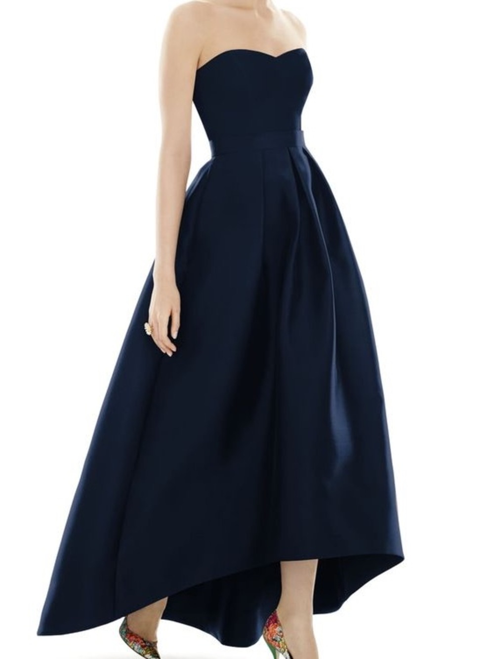 ALFRED SUNG Navy Strapless High-Low Formal Dress